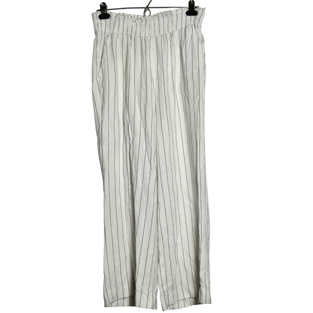 Sienna Sky White Pinstripe Linen Blend Wide Leg Pants Large